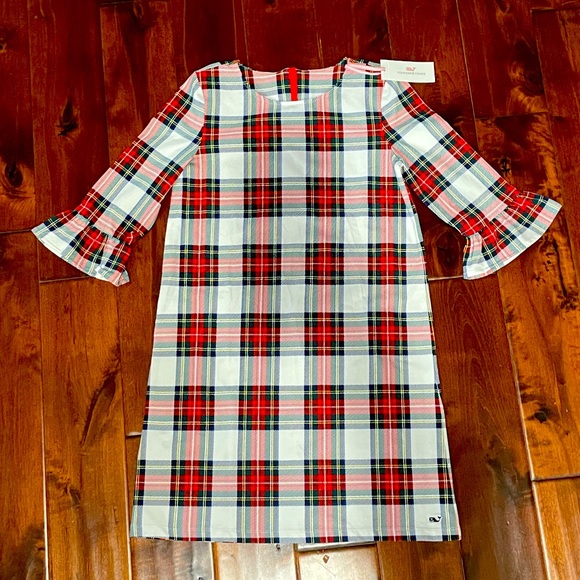 New with tags. Vineyard vines ruffle sleeve holiday dress. Youth large - Picture 1 of 5